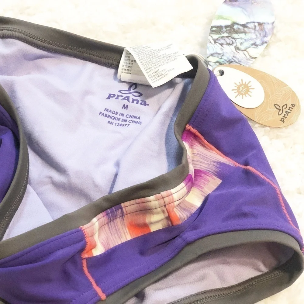🆕 prAna Milou purple bikini swim bottoms women’s medium & large tie dye
